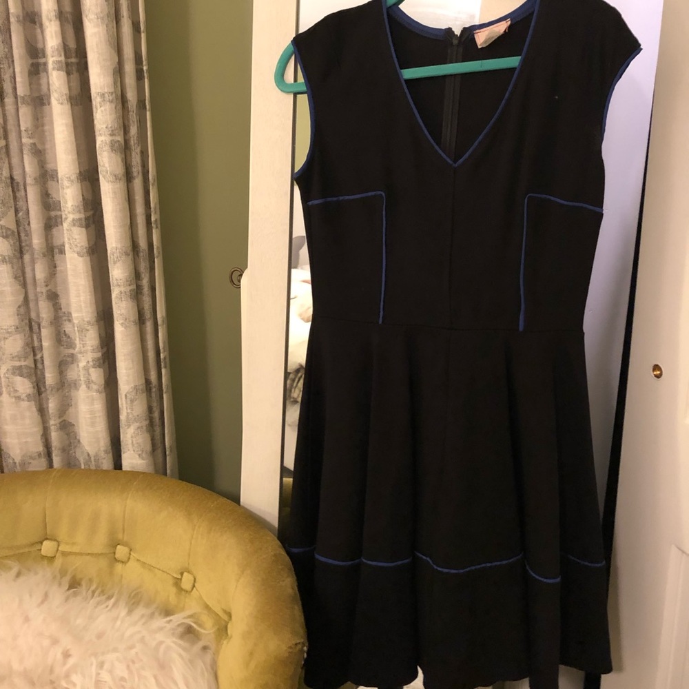 Black dress with blue piping
